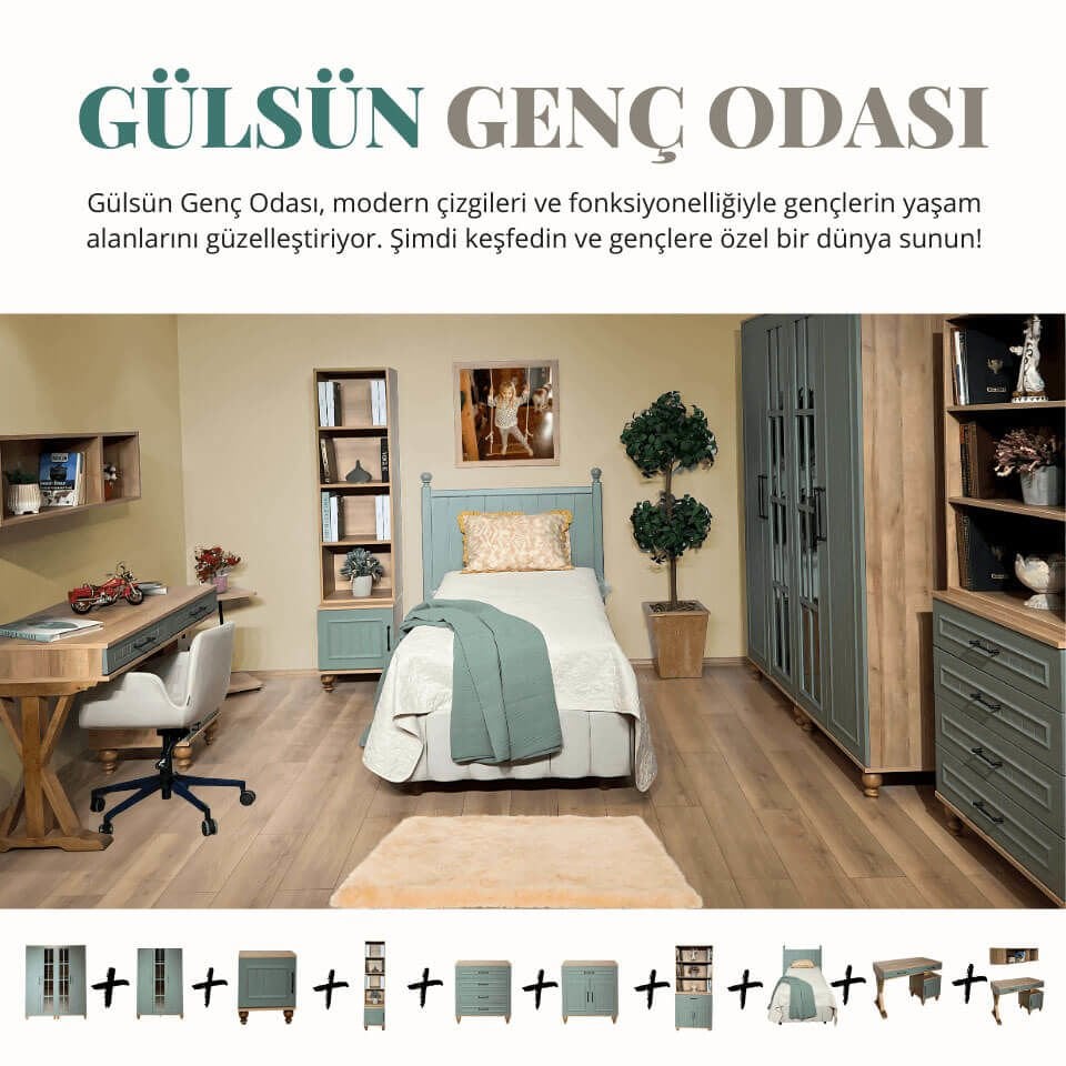 Gülsün Genç Odası | MDF | Şık ve Kullanışlı Genç Odası