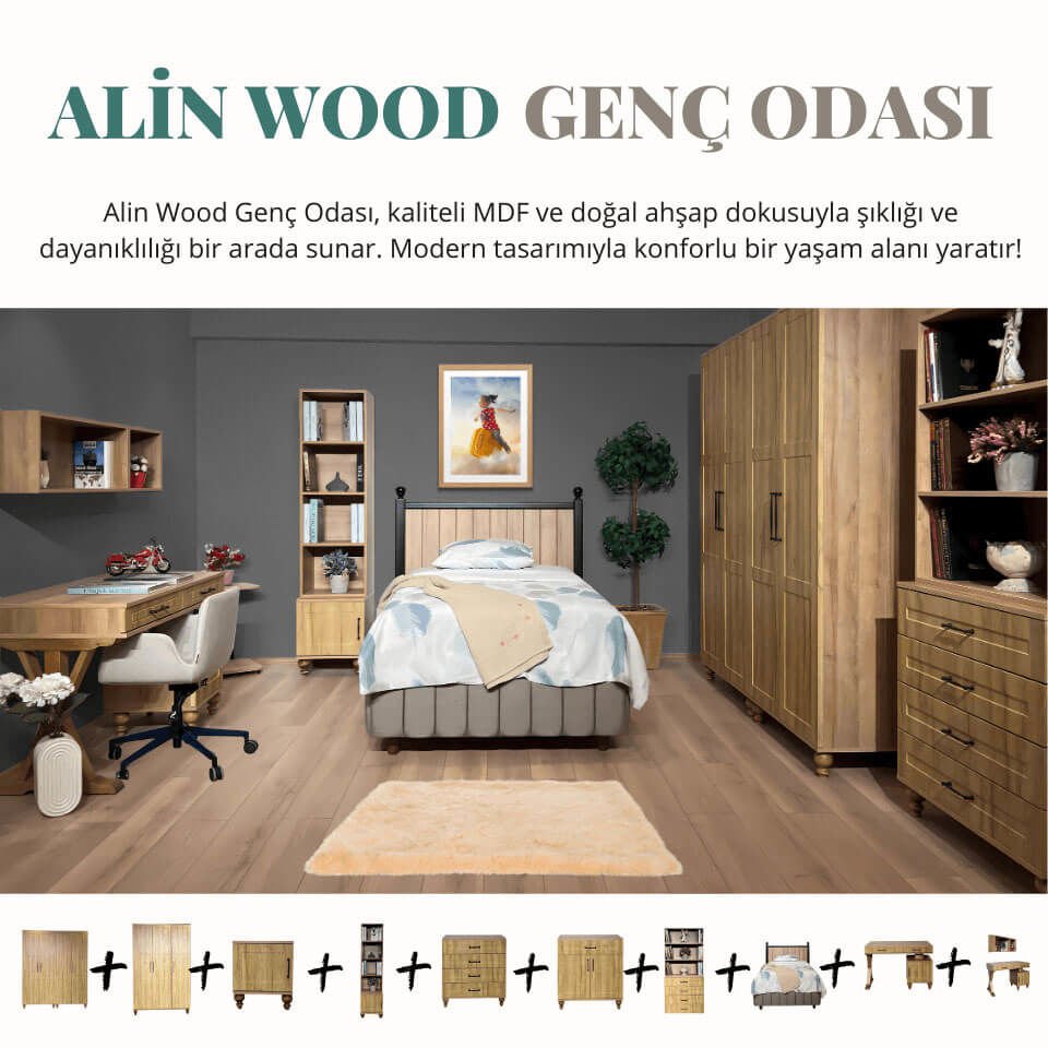 Alin Wood Genç Odası Takımı | MDF | Modern ve Fonksiyonel Tasarım