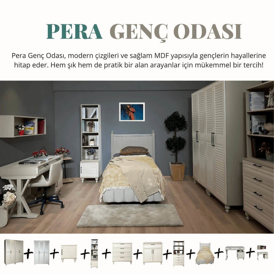 Pera Genç Odası Takımı | MDF | Panjur Detaylar |  Şık ve Fonksiyonel Modern Tasarım