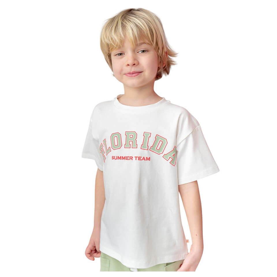 Florida Baskılı T-shirt – Ekru | Erkek Çocuklara Özel Yazlık ve Dinamik Stil