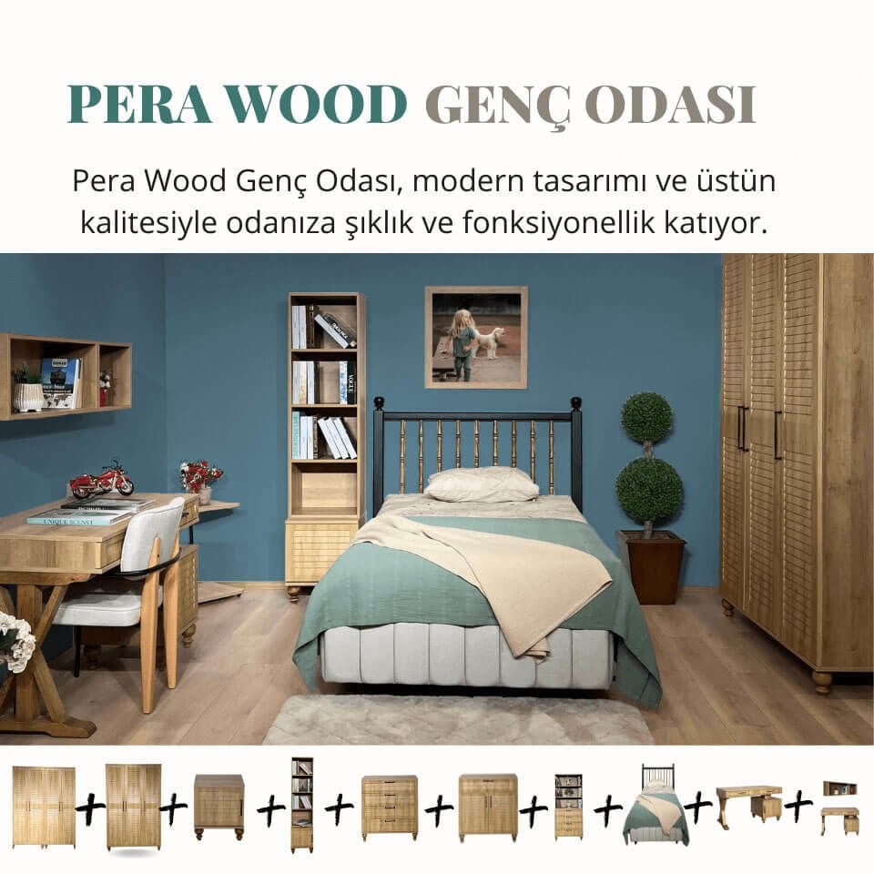 Pera Wood Genç Odası Takımı | MDF | Şık ve Fonksiyonel Modern Tasarım