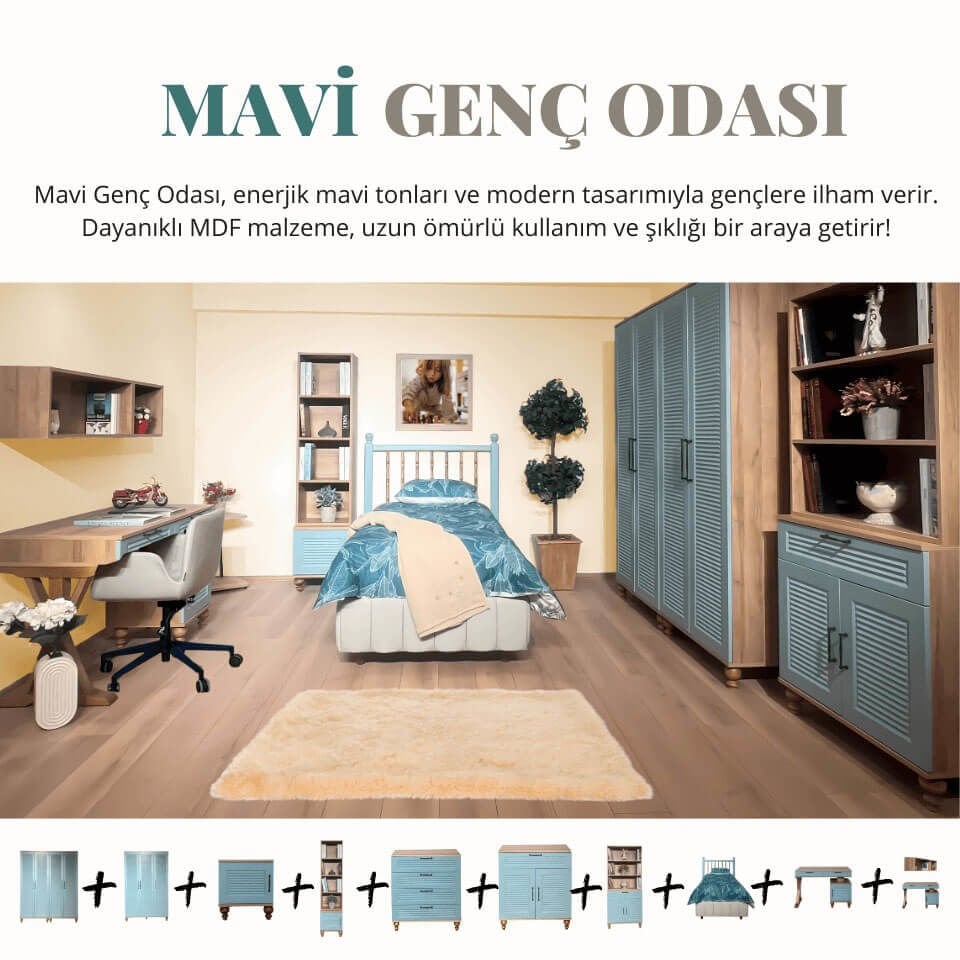 Mavi Genç Odası Takımı | MDF | Modern, Şık ve Fonksiyonel Tasarım