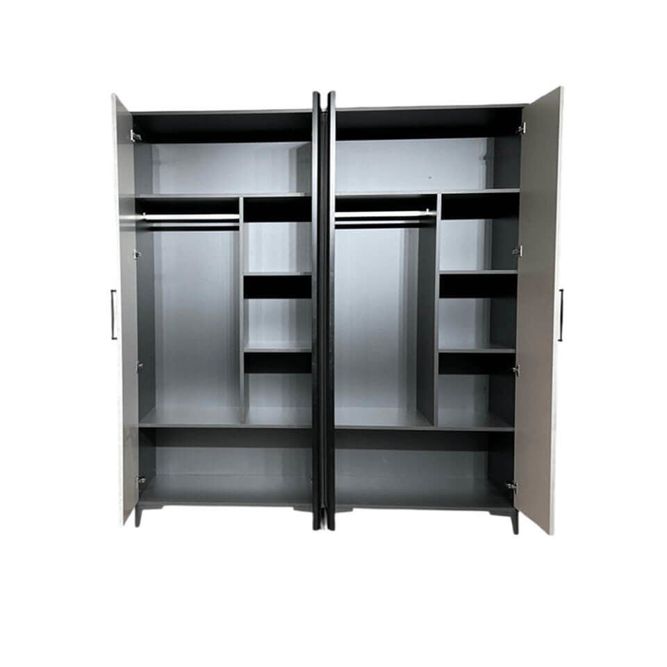 Poyraz 4 Kapaklı Dolap | MDF Gövde | Ağaç Ayaklar | Geniş ve Şık Genç Odası Dolabı