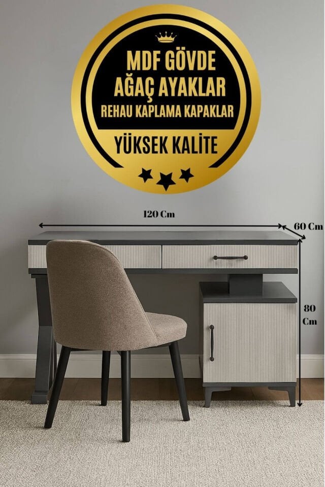 Poyraz Çalışma Masası | MDF Gövde | Ağaç Ayaklar | Şık ve Ergonomik Genç Odası Masası