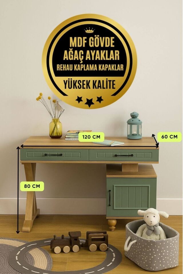 Gülsün Çalışma Masası | MDF Gövde | Ağaç Ayaklar | Modern ve Ergonomik Genç Odası Masası