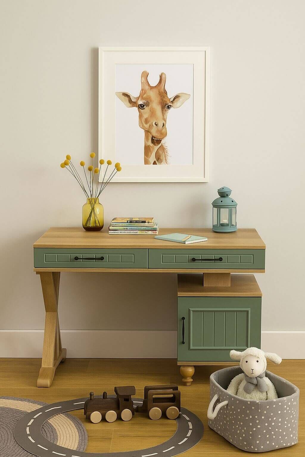 Gülsün Çalışma Masası | MDF Gövde | Ağaç Ayaklar | Modern ve Ergonomik Genç Odası Masası