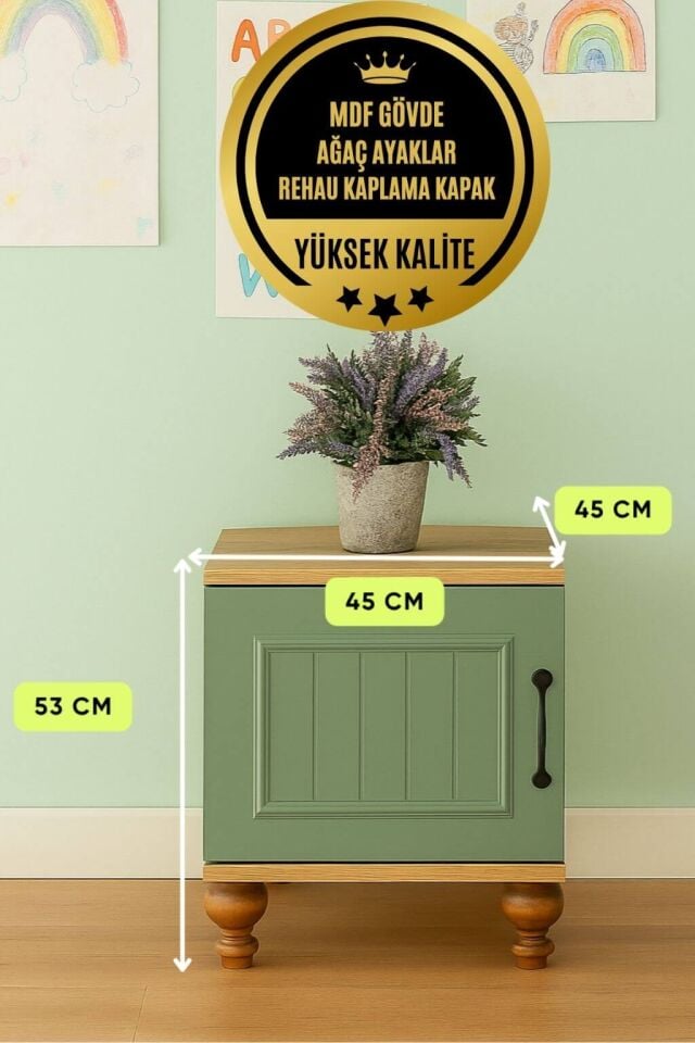 Gülsün Komodin | MDF Gövde | Ağaç Ayaklar | Şık ve Fonksiyonel Genç Odası Komodini