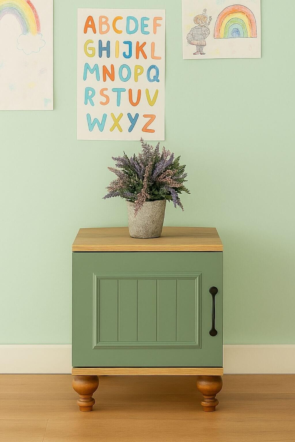 Gülsün Komodin | MDF Gövde | Ağaç Ayaklar | Şık ve Fonksiyonel Genç Odası Komodini