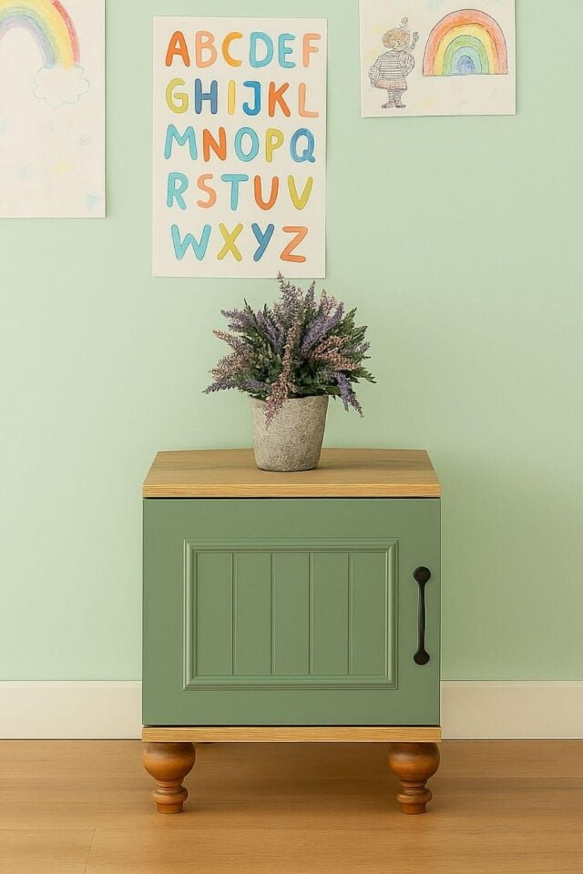 Gülsün Komodin | MDF Gövde | Ağaç Ayaklar | Şık ve Fonksiyonel Genç Odası Komodini