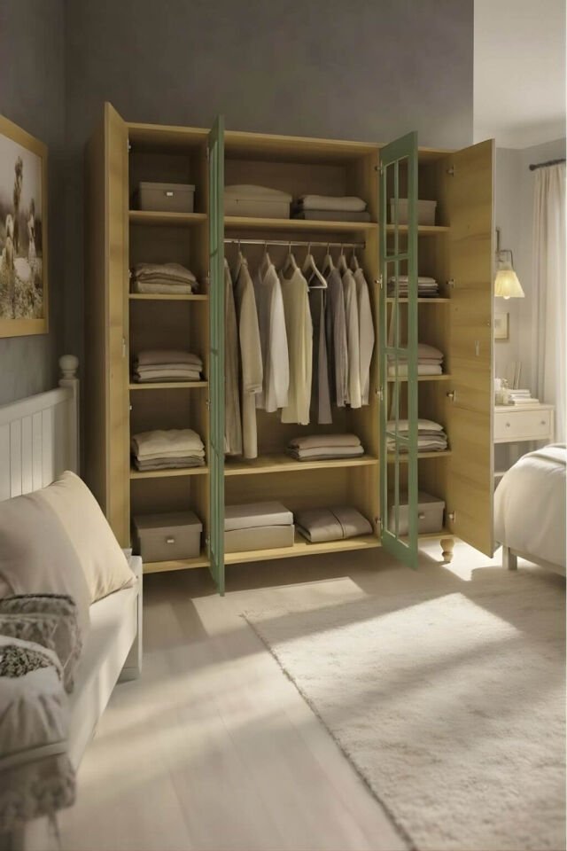 Gülsün 4 Kapaklı Dolap | MDF Gövde | Ağaç Ayaklar | Geniş ve Şık Genç Odası Dolabı