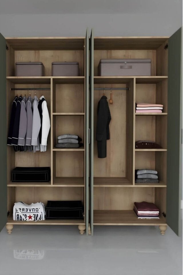 Gülsün 4 Kapaklı Dolap | MDF Gövde | Ağaç Ayaklar | Geniş ve Şık Genç Odası Dolabı