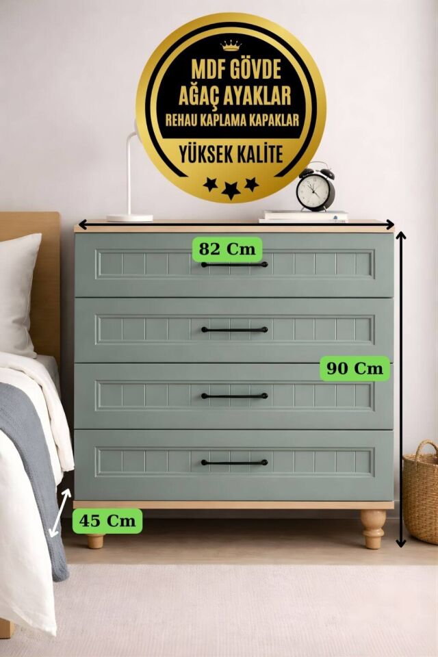 Gülsün Çekmeceli Şifonyer | MDF Gövde | Ağaç Ayaklar | Şık ve Fonksiyonel Genç Odası Şifonyeri