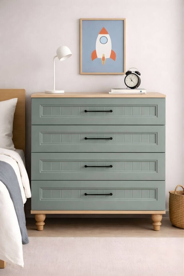 Gülsün Çekmeceli Şifonyer | MDF Gövde | Ağaç Ayaklar | Şık ve Fonksiyonel Genç Odası Şifonyeri