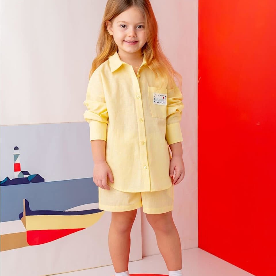 Kız Çocuk Gömlek Şort Takım – Sarı | Şık ve Rahat Yazlık İkili Kombin