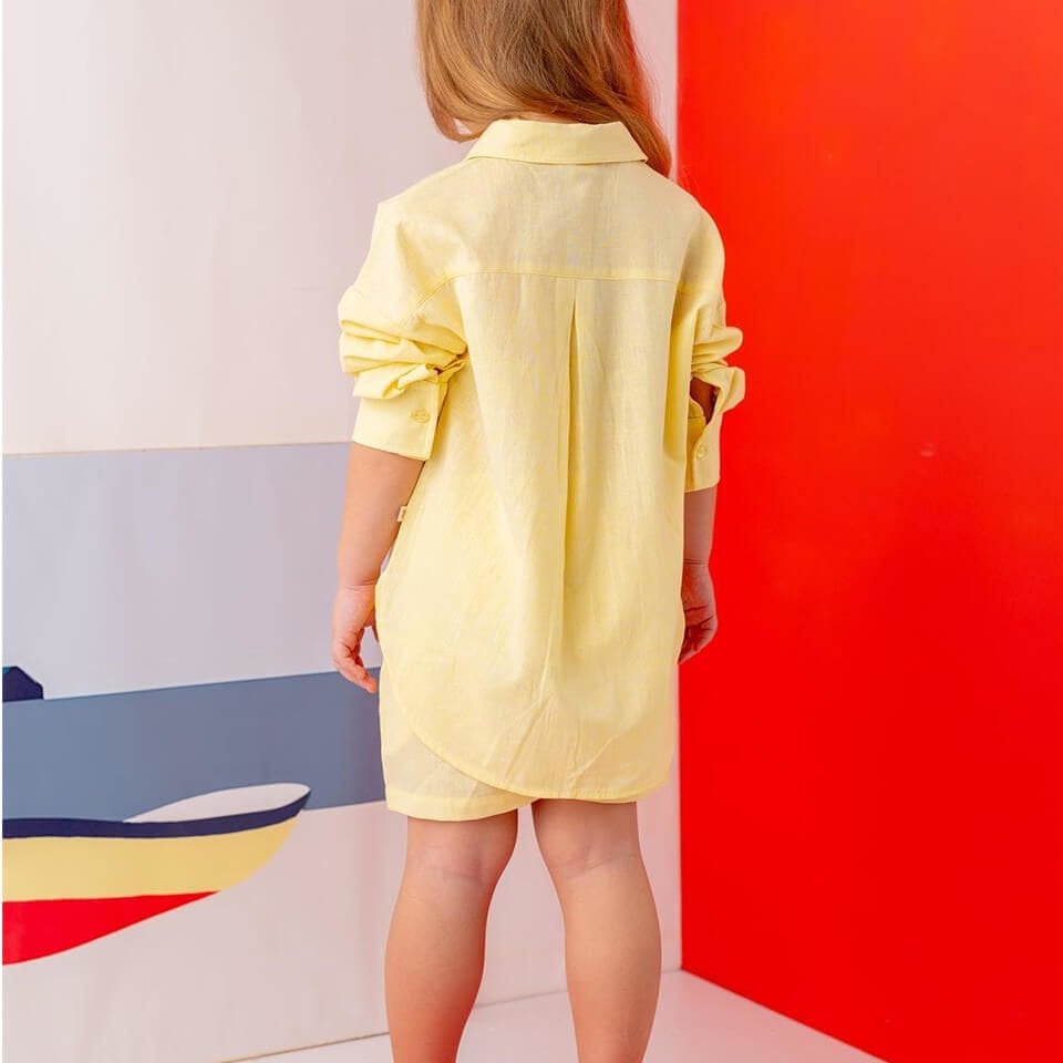Kız Çocuk Gömlek ve Şort Takım – Sarı | Şık ve Rahat Yazlık İkili Kombin