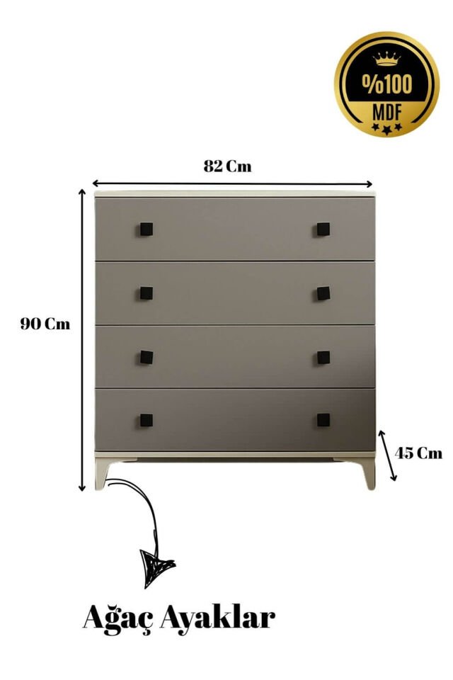 Deniz Çekmeceli Şifonyer | MDF Gövde | Ağaç Ayaklar | Şık ve Fonksiyonel Genç Odası Şifonyeri