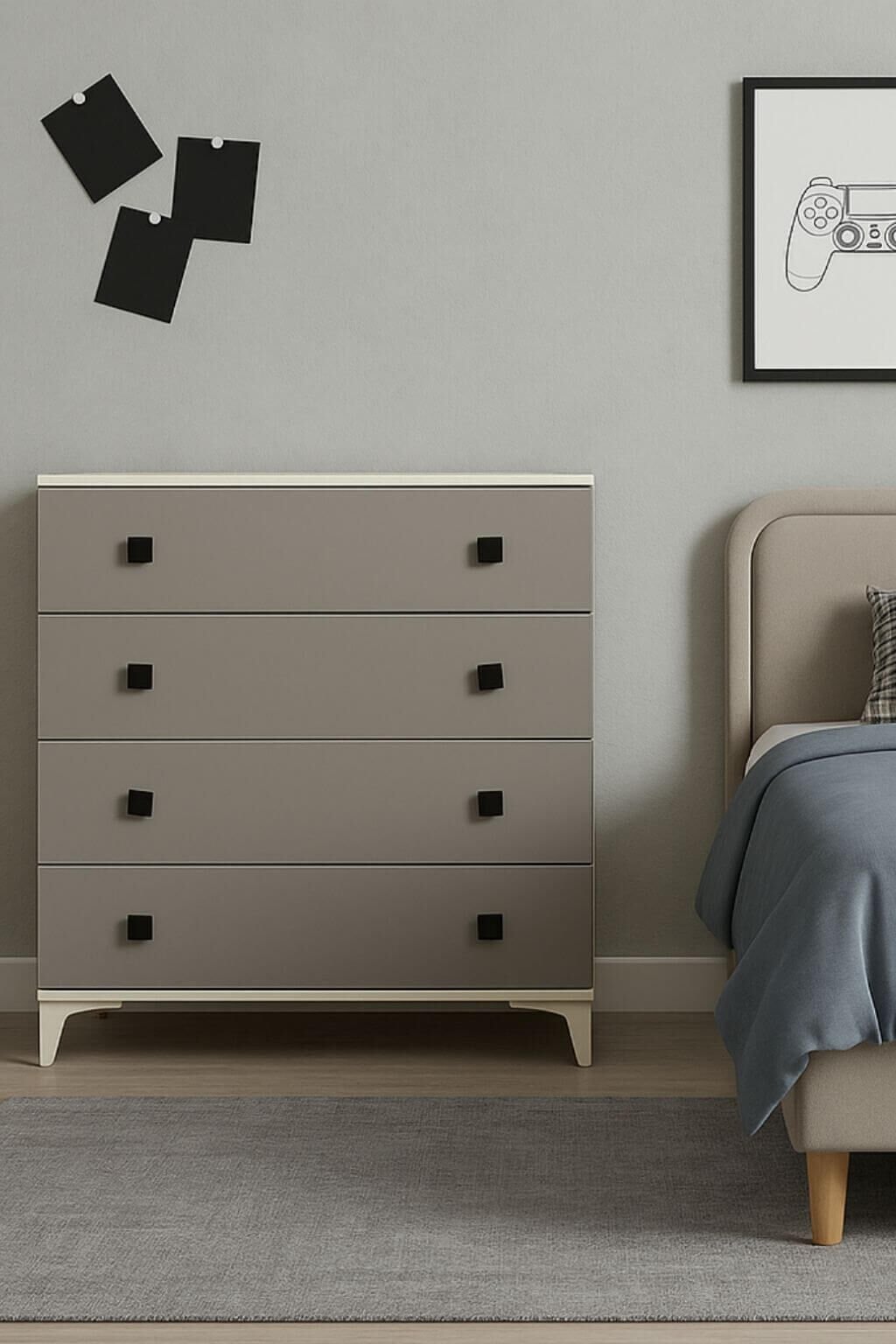 Deniz Çekmeceli Şifonyer | MDF Gövde | Ağaç Ayaklar | Şık ve Fonksiyonel Genç Odası Şifonyeri