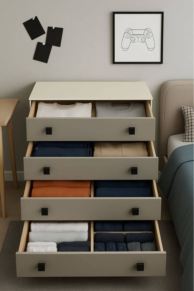 Deniz Çekmeceli Şifonyer | MDF Gövde | Ağaç Ayaklar | Şık ve Fonksiyonel Genç Odası Şifonyeri