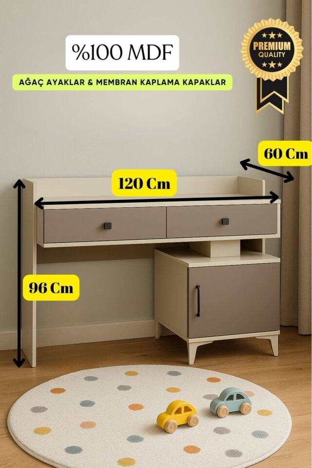 Deniz Çalışma Masası | MDF Gövde | Ağaç Ayaklar | Şık ve Ergonomik Genç Odası Masası