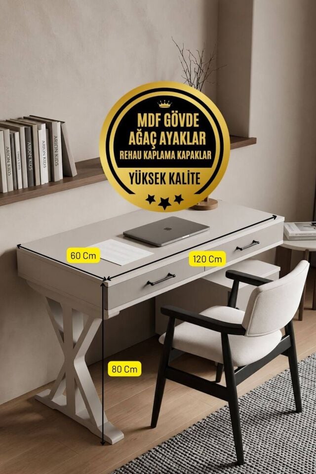 Deniz Çalışma Masası | MDF Gövde | Ağaç Ayaklar | Şık ve Ergonomik Genç Odası Masası