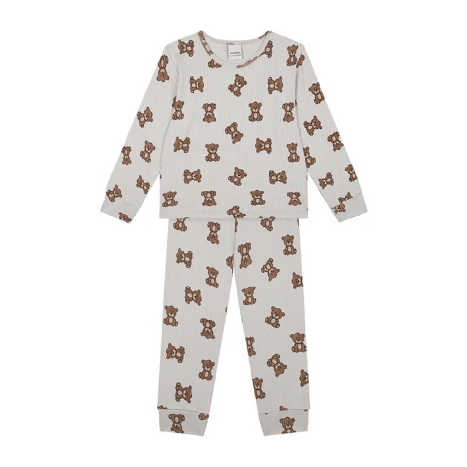 Minik Ayılar Desenli Uzun Kollu Pijama Takımı – Bej | Rahat ve Şık Uyku Seti