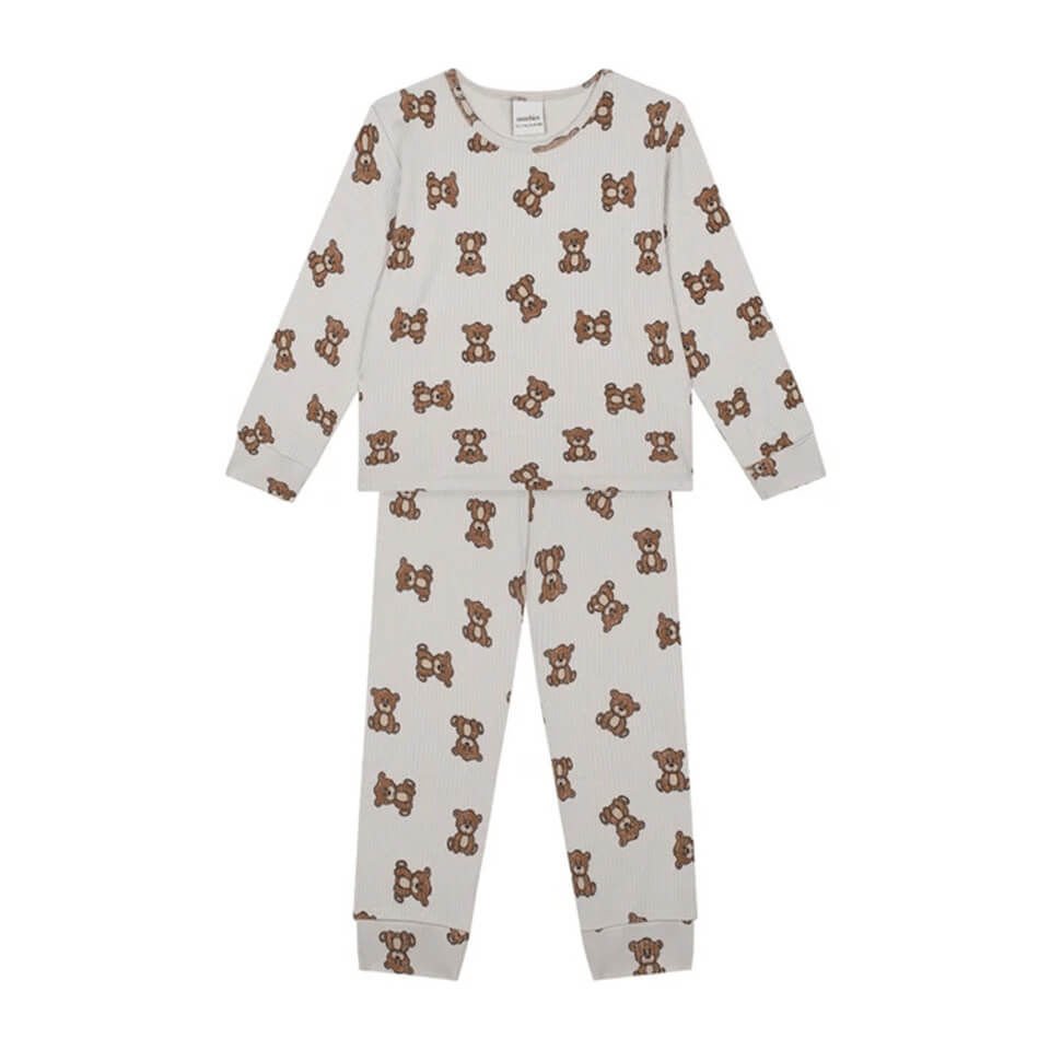 Minik Ayılar Desenli Uzun Kollu Pijama Takımı – Bej | Rahat ve Şık Uyku Seti