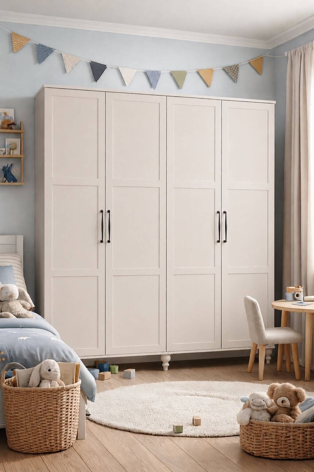 Alin 4 Kapaklı Dolap | MDF Gövde | Ağaç Ayaklar | Geniş ve Şık Genç Odası Dolabı