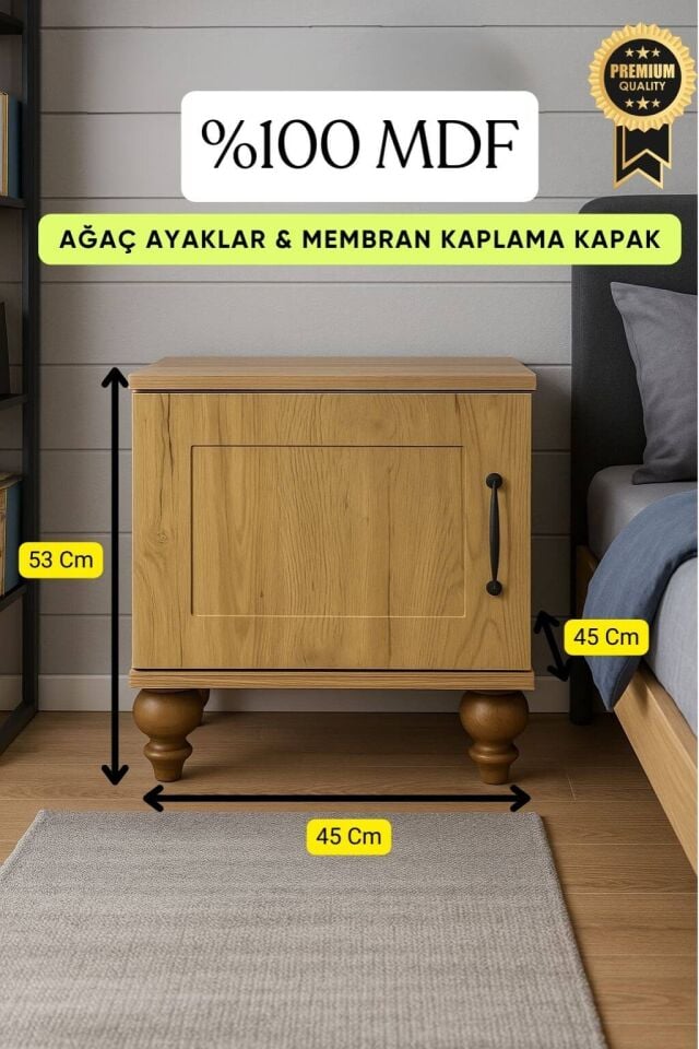 Alin Wood Komodin | MDF Gövde | Ağaç Ayaklar | Şık ve Fonksiyonel Genç Odası Komodini