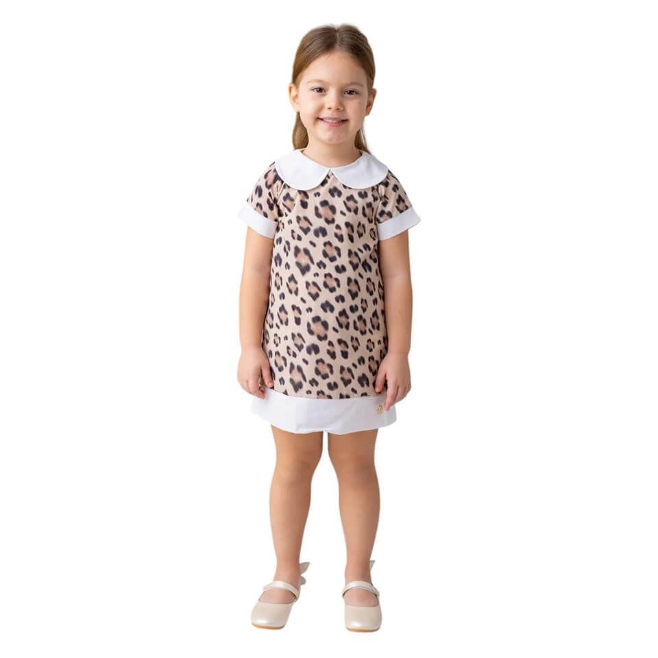 Leopar Desenli Şifon Elbise | Şifon Kumaş ve Bebe Yaka Detaylı Zarif Model