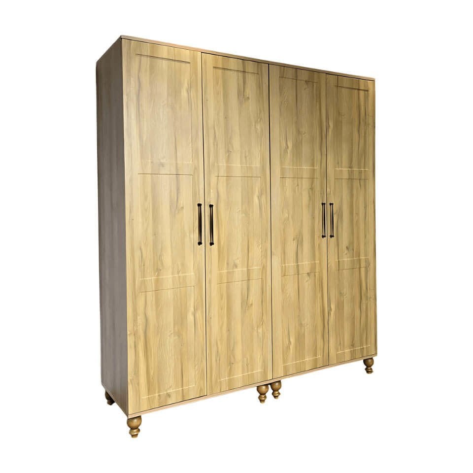 Alin Wood 4 Kapaklı Dolap | MDF Gövde & Dayanıklı Ağaç Ayaklı Tasarım