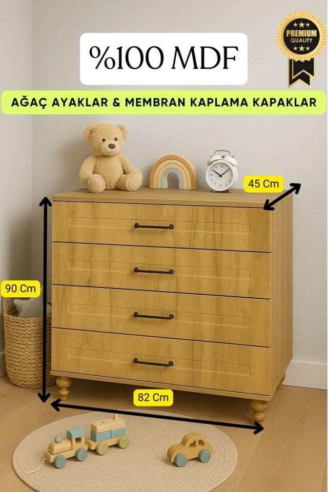 Alin Wood Şifonyer - Çekmeceli | MDF Gövde | Ağaç Ayaklar | Fonksiyonellik ve Şıklığı Buluşturan Tasarım