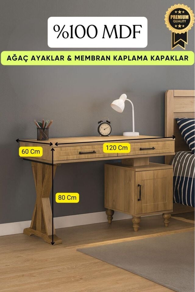 Alin Wood Çalışma Masası | MDF Gövde | Ağaç Ayaklar | Modern ve Kullanışlı Tasarım