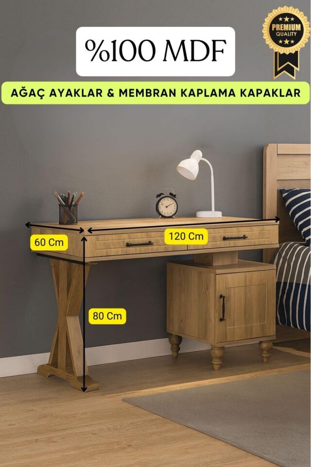 Alin Wood Çalışma Masası | MDF Gövde | Ağaç Ayaklar | Modern ve Kullanışlı Tasarım