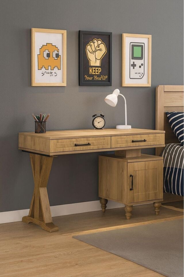 Alin Wood Çalışma Masası | MDF Gövde | Ağaç Ayaklar | Modern ve Kullanışlı Tasarım