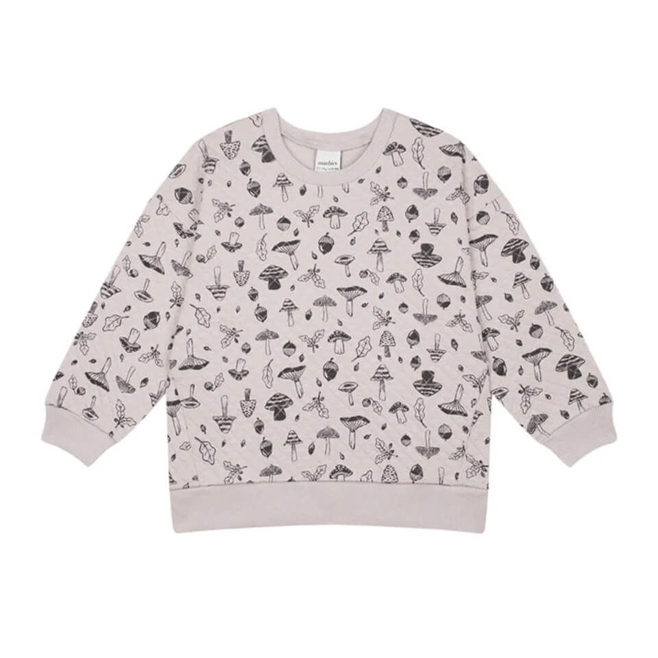 Sonbahar Mantarları Desenli Kapitone Sweatshirt – Gri | Rahat ve Şık Tasarım