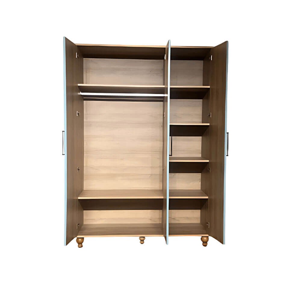 Mavi 3 Kapaklı Dolap | MDF Gövde | Ağaç Ayaklar | Şık ve Fonksiyonel Genç Odası Dolabı