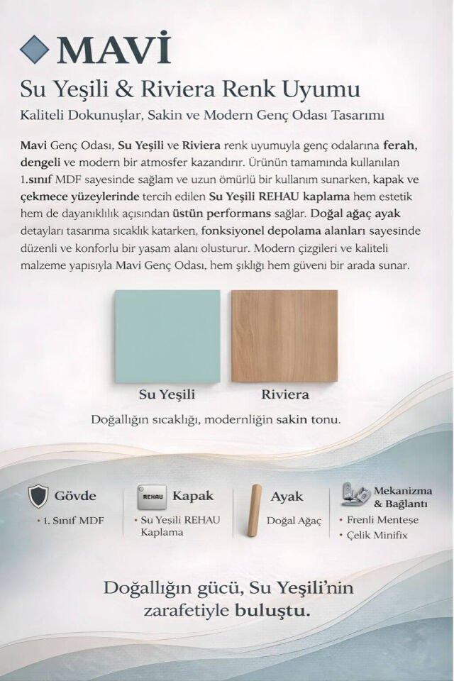 Mavi 3 Kapaklı Dolap | MDF Gövde | Ağaç Ayaklar | Şık ve Fonksiyonel Genç Odası Dolabı