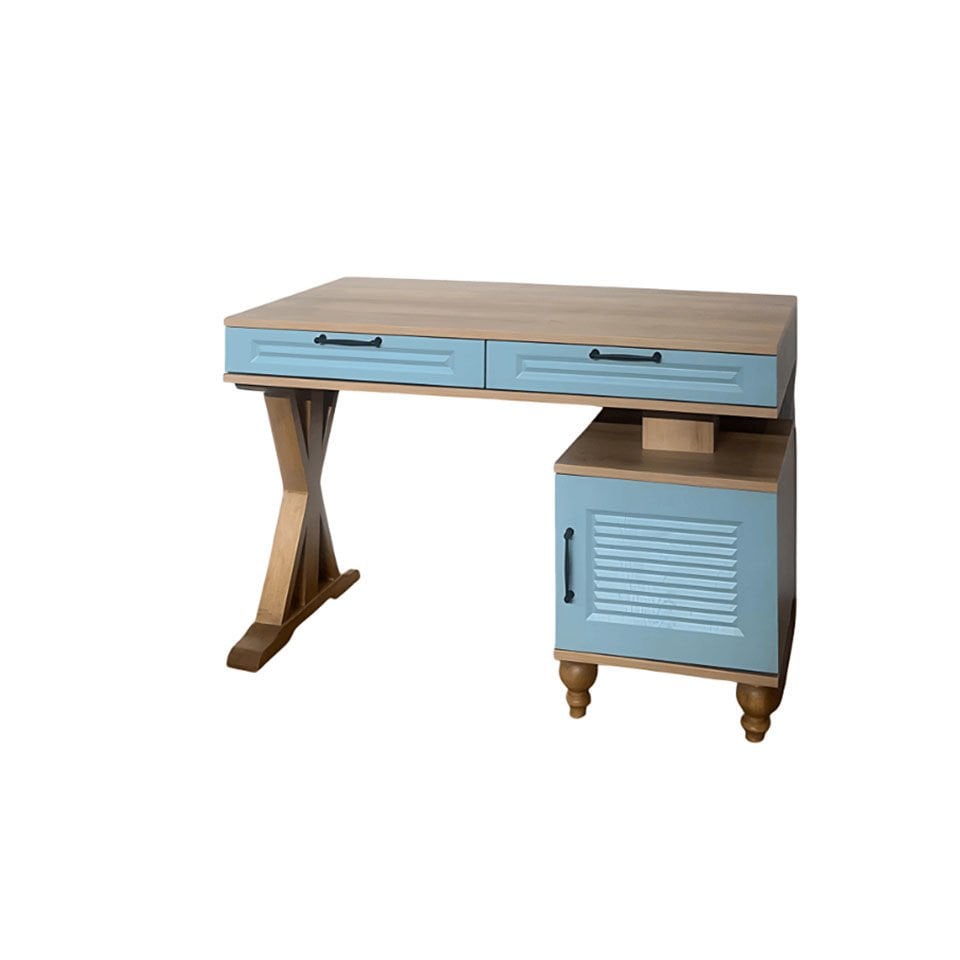 Mavi Çalışma Masası | MDF Gövde | Ağaç Ayaklar | Şık ve Ergonomik Genç Odası Masası