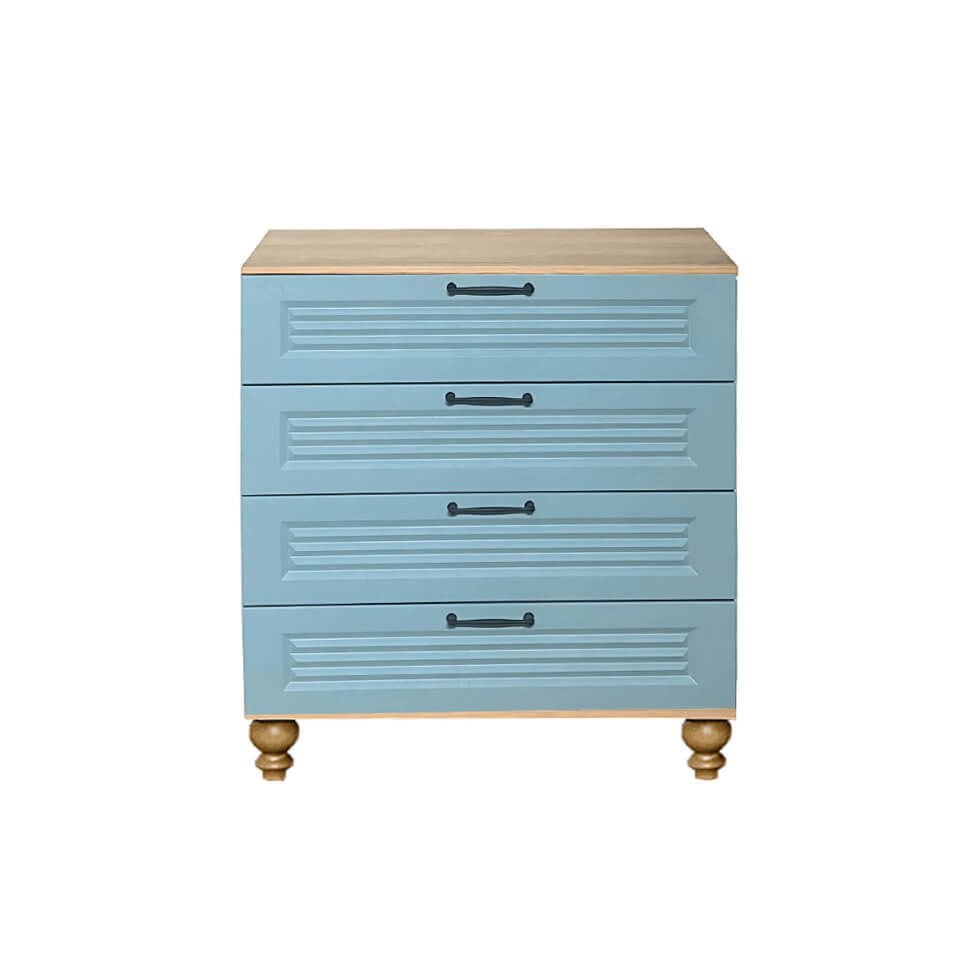 Mavi Çekmeceli Şifonyer | MDF Gövde | Ağaç Ayaklar | Şık ve Fonksiyonel Genç Odası Şifonyeri