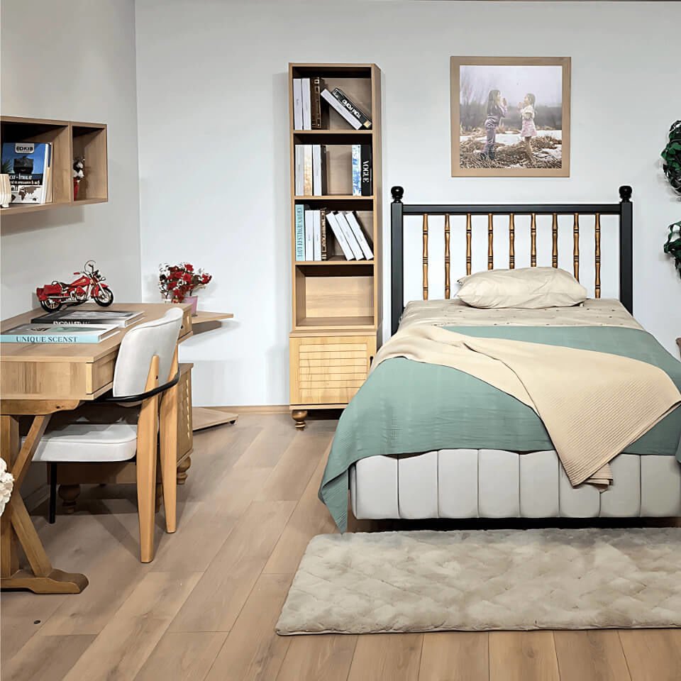 Pera Wood Çalışma Masası | MDF Gövde | Ağaç Ayaklar | Şık ve Ergonomik Genç Odası Masası