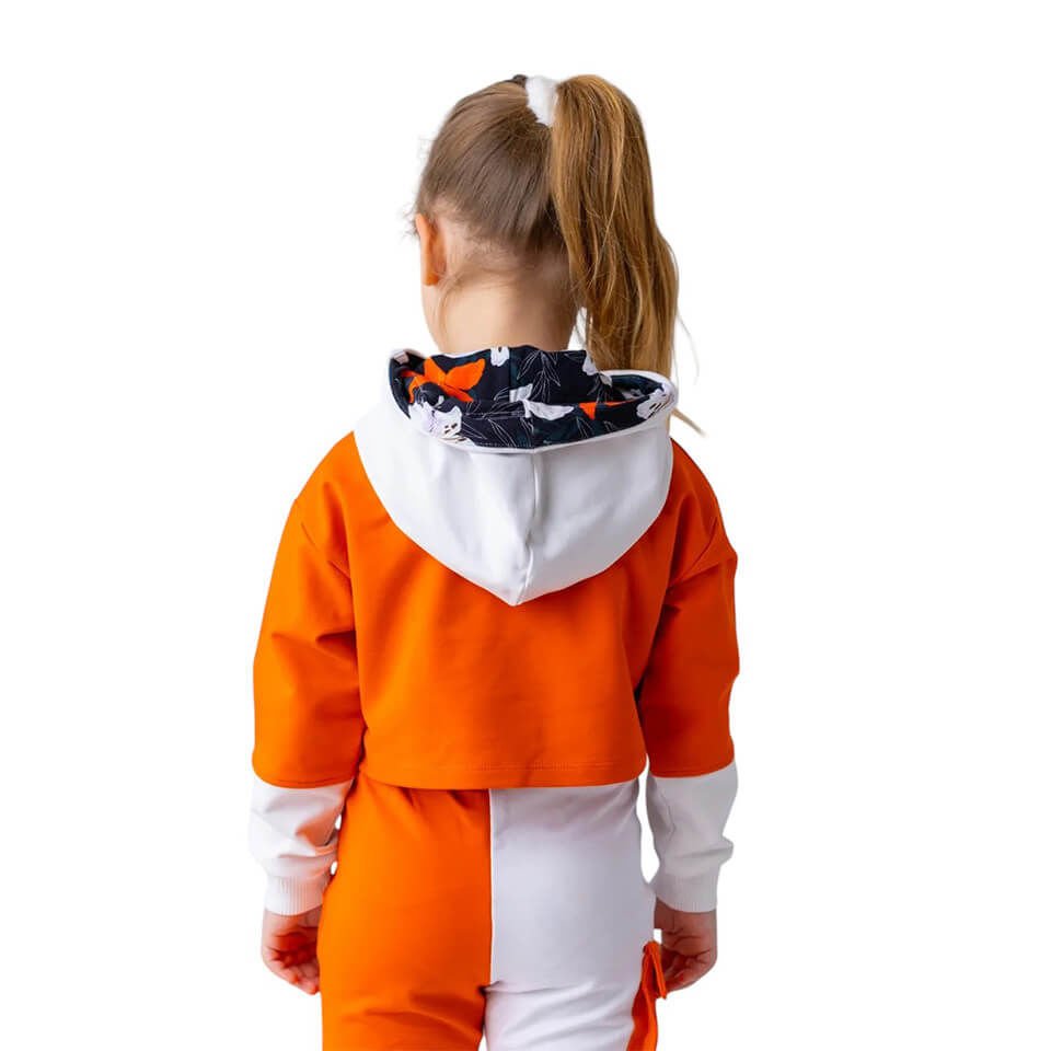 Kız Çocuk Kapüşonlu Crop Sweatshirt-Oranj