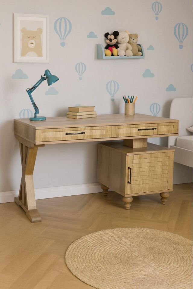 Pera Wood Çalışma Masası | MDF Gövde | Ağaç Ayaklar | Şık ve Ergonomik Genç Odası Masası