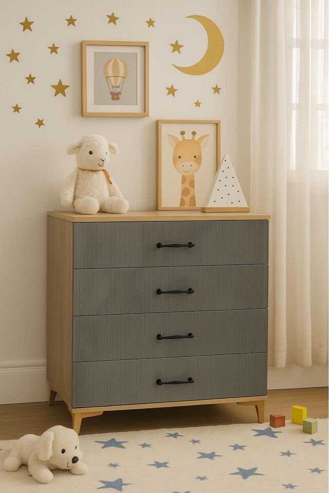 Ege Çekmeceli Şifonyer | MDF Gövde | Ağaç Ayaklar | Modern ve Fonksiyonel Genç Odası Şifonyeri