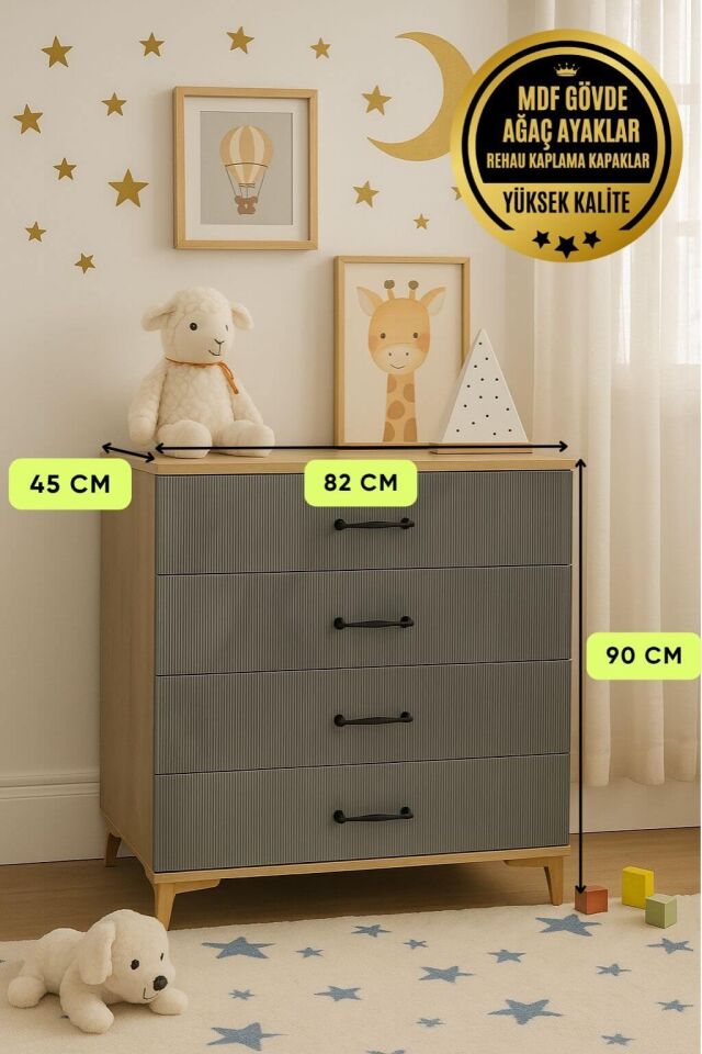 Ege Çekmeceli Şifonyer | MDF Gövde | Ağaç Ayaklar | Modern ve Fonksiyonel Genç Odası Şifonyeri