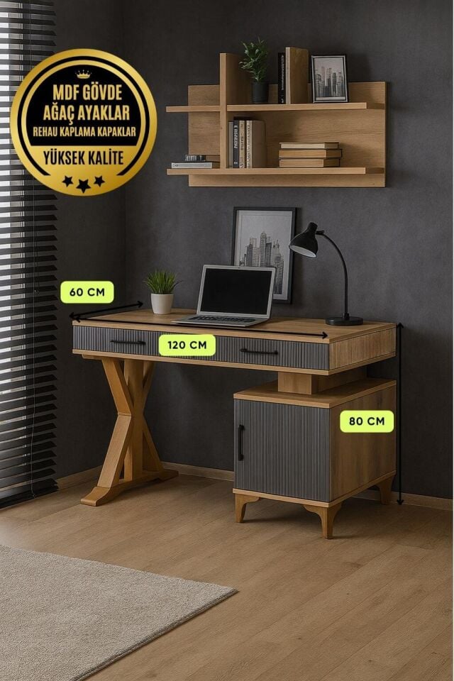 Ege Çalışma Masası | MDF Gövde | Ağaç Ayaklar | Şık ve Ergonomik Genç Odası Masası
