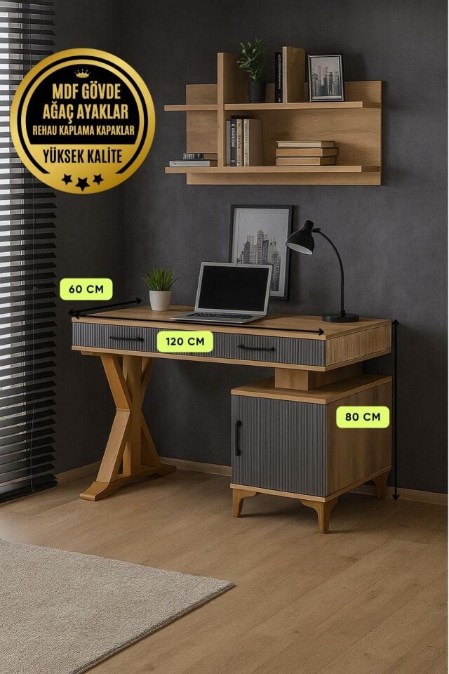 Ege Çalışma Masası | MDF Gövde | Ağaç Ayaklar | Şık ve Ergonomik Genç Odası Masası