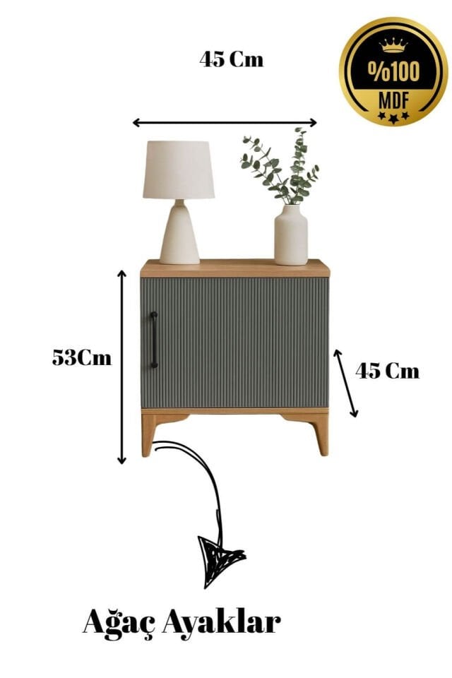Ege Genç Odası Komodin | MDF Kalite | Doğal Ağaç Ayaklı Modern Tasarım