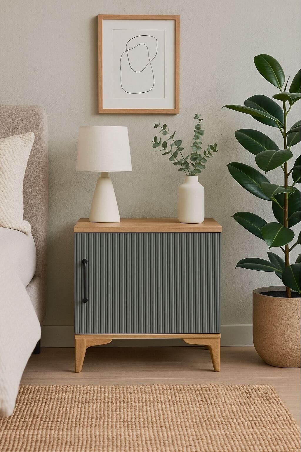 Ege Genç Odası Komodin | MDF Kalite | Doğal Ağaç Ayaklı Modern Tasarım