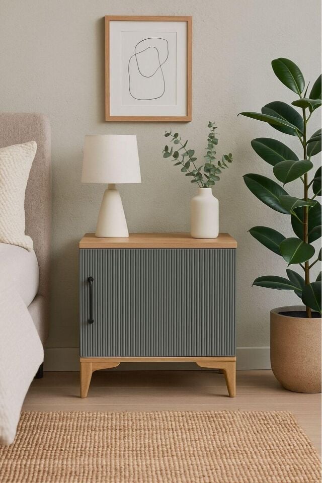 Ege Genç Odası Komodin | MDF Kalite | Doğal Ağaç Ayaklı Modern Tasarım