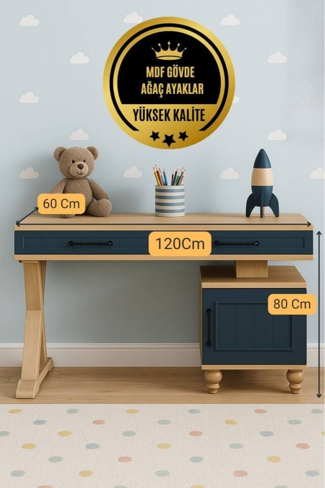 Ozan Çalışma Masası | MDF Gövde | Ağaç Ayaklar | Modern ve Ergonomik Genç Odası Masası